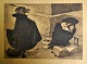 Moe, Louis (1877 - 1945) Denmark: A fox and an owl. Etching. Signed opus 28 in the print. 27 x ...