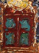 Gösta Bohm (1890-1981), Sweden. Oil on board. Modernist composition. "Red gate". 
Dated 1964.
