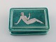 Wilhelm Kåge for Gustavsberg. Rare Argenta art deco lidded box in glazed 
ceramics decorated with naked woman in silver inlay. Sweden, 1940s.
