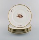 Six Royal Copenhagen Brown Rose dinner plates. Model number 688/9586. 1960s.
