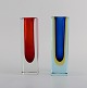 Et par Murano vaser i klart, rødt og blåt mundblæst kunstglas. Italiensk design, 
1960