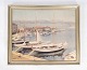 Print with harbour motif and with unknown signature from the 1950s. 58 x 70 x 4 cm.
