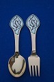 Michelsen Set Christmas spoon and fork 1997 of 
Danish gilt sterling silver
