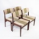 Set of four dining room chairs in teak and upholstered with striped fabric, 
designed by Erik Buch from the 1960s. 
5000m2 showroom.
