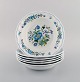 Spode, England. Seks dybe tallerkener i håndmalet porcelæn med blomster- og 
fuglemotiver. 1960/70