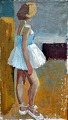 Danish artist 
(20th century): 
A ballet girl. 
Oil on canvas. 
Unsigned. 70 x 
40 cm.
Framed.
 