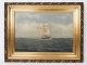 Oil painting 
with marine 
motif and with 
gilded frame 
from around 
1890.
64 x 84 cm.