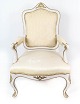 Armchair of white painted wood and upholstered with light fabric, in great antique condition ...