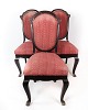 Set of three dining room chairs of mahogany and upholstered with red fabric from around 1920. ...