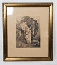 Original etching with horse motif and with gilded frame by Karl Hansen Reistrup  1863-1929.56 ...
