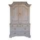 A mid 18th century blue painted Baroque cabinet. Sweden circa 1750. H: 199cm. W: 
112cm. D: 38cm