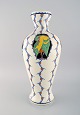 Boch Freres Keramis, Belgium. Large art deco vase in glazed ceramics with 
hand-painted birds. 1920s / 30s.
