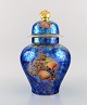 Large Rosenthal lidded jar in blue glazed porcelain with hand-painted fruits, 
butterflies and gold decoration. 1920s / 30s.
