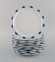 Tapio Wirkkala for Rosenthal. 11 Corinth plates in blue painted porcelain. 
Modernist Finnish design. Dated 1979-80.
