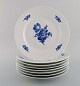 Eight Royal Copenhagen Blue Flower Braided dinner plates. Model number 10/8097. 
Mid-20th century.
