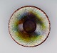 Marylou Fauvet for Limoges. Bronze bowl in enamel work with clear art glass stones inlaid on a ...