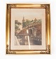 Print with city motif and gilded frame.75 x 65 cm.
