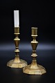 A pair of antique 1700/1800 century brass candlesticks, Height: 19.5cm.