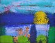 Gislason, Jon 
(1955 -) 
Denmark: A 
person by the 
sea at full 
moon. Acrylic 
on canvas. 
Verso ...