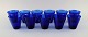 Monica Bratt for Reijmyre. 11 water glasses in blue mouth blown art glass. 
Swedish design, mid 20th century. 
