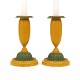 A pair of green and yellow decorated pair of candle sticksDenmark circa 1840-50H: 19cm