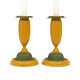 A pair of green 
and yellow 
decorated pair 
of candle 
sticks
Denmark circa 
1840-50
H: 19cm