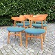 Hans J. Wegner; Set of six chairs, oak and teak, bluegreen wool, model CH-30