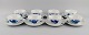 Eight Royal Copenhagen Blue Flower Braided bouillon cups with saucers. Model 
number 10/8282.
