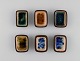 Knut Paul. Seks små skåle i glaseret stentøj. Smuk polykrom glasur. Midt 
1900-tallet. 
