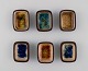 Knut Paul. Seks små skåle i glaseret stentøj. Smuk polykrom glasur. Midt 
1900-tallet. 
