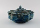 Albert Dahan for Vallauris. Unique art deco lidded chest in glazed stoneware. 
Beautiful glaze in shades of blue. Ca. 1970.
