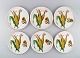 Royal Worcester, England. Six round porcelain dishes decorated with corn cobs, 
apples and gold edge. 1960s.
