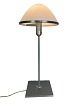 Italian table 
lamp with frame 
of metal and 
shade of white 
glass, of other 
design. The 
lamp is in ...