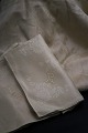 Beautiful old French champagne colored damask woven linen napkins + tablecloth with monogram and ...
