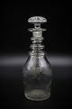Old 1800 century mouth blown glass carafe with leaf vine grinding. Height: 20cm.