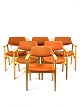 Six armchairs in oak and upholstered with orange wool fabric designed by Erik Kirkegaard from ...