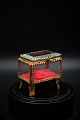 Old French jewelry box in bronze and faceted glass, silk pillow and a nice old ...
