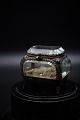Old French jewelry box in bronze and faceted glass, silk pillow and a nice old patina. H:65,cm. ...