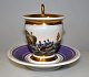 French empire 
coffee cup with 
saucer in 
porcelain, 
approx. 1800. 
Hand-painted 
motif with 
rowing ...
