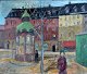 Gerlardi, 
Herdis (1916 - 
1991) Denmark: 
Scene from 
Copenhagen with 
newsstand. Oil 
on cardboard. 
...