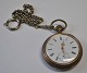Silver pocket watch with chain, 19th century. Stamped. Dia .: 5.2 cm. With enamel dial and Roman ...