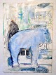 Bovin, Karl Christian (1907 - 1985) Denmark: A light blue animal. Drawing / watercolor on paper. ...