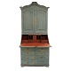 Mid 18th century blue/green/red decorated Baroque bureau. Sweden circa 1750. H: 
230cm. W: 98cm. D: 97cm