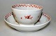 Chinese cup with saucer, 19th century. Hand-painted decorations with geometric patterns and red ...