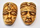 Two African small masks of carved bone, 19./20. century West Africa. 6.3 x 4.5 cm. For hanging ...