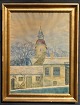 Danish artist 
(20th century): 
Scene from 
Faaborg. 
Watercolor on 
paper. Signed 
5.12.1917. 52 x 
37 ...