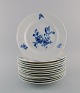 Twelve antique Meissen dinner plates in hand-painted porcelain. Blue flowers and 
butterflies. Late 19th century.
