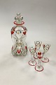 Holmegaard Kluk Kluk Decanter with 4 schnapss glasses decorated with red hearths