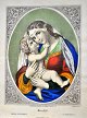 German artist (19th century): St. Mary Help us. Hand-colored lithograph. Printing: 16.5 x 13 ...