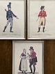 3 old prints in 
silver-colored 
wooden frames 
by Gerhard 
Luvig Lahde 
from the series 
Clothes ...